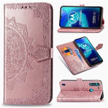 Embossing Imprint Mandala Flower Leather Wallet Case for Motorola Moto G8 Power Lite - Rose Gold