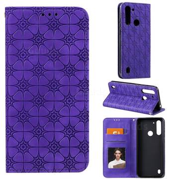 Intricate Embossing Four Leaf Clover Leather Wallet Case for Motorola Moto G8 Power Lite - Purple