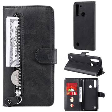 Retro Luxury Zipper Leather Phone Wallet Case for Motorola Moto G8 Power Lite - Black