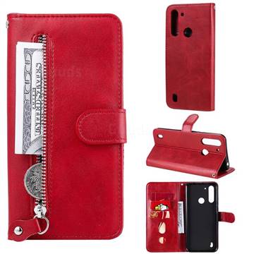 Retro Luxury Zipper Leather Phone Wallet Case for Motorola Moto G8 Power Lite - Red