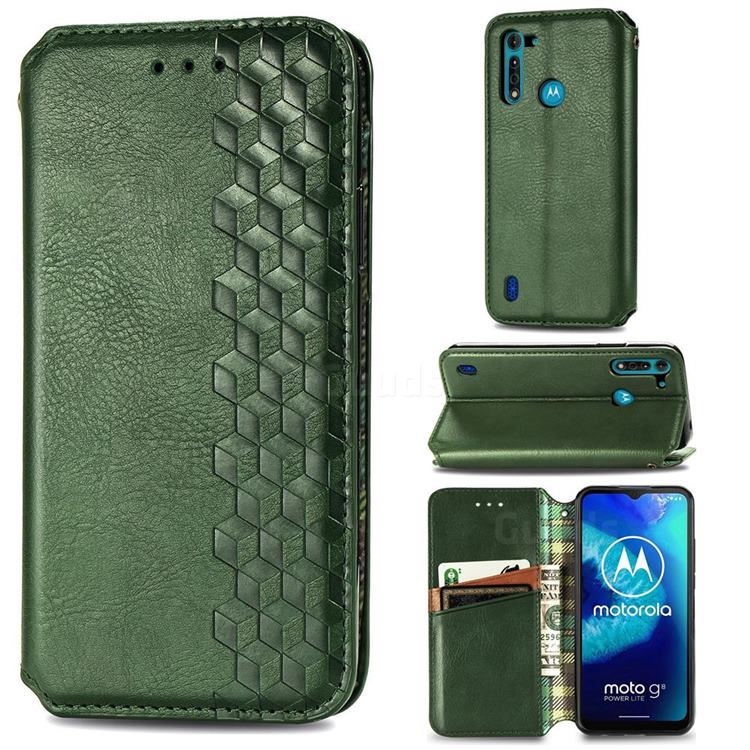 Ultra Slim Fashion Business Card Magnetic Automatic Suction Leather Flip Cover for Motorola Moto G8 Power Lite - Green