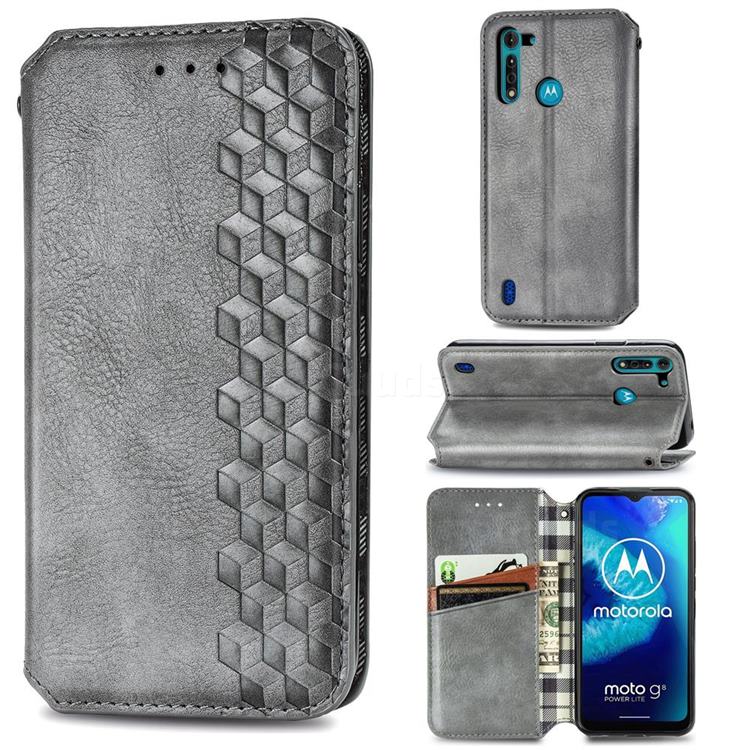 Ultra Slim Fashion Business Card Magnetic Automatic Suction Leather Flip Cover for Motorola Moto G8 Power Lite - Grey