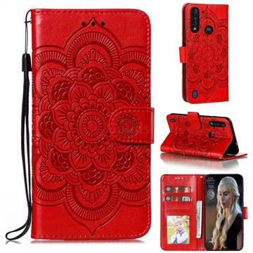 Intricate Embossing Datura Solar Leather Wallet Case for Motorola Moto G8 Power Lite - Red