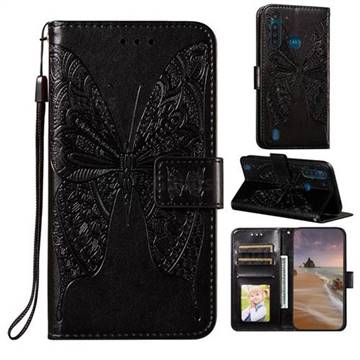 Intricate Embossing Vivid Butterfly Leather Wallet Case for Motorola Moto G8 Power Lite - Black