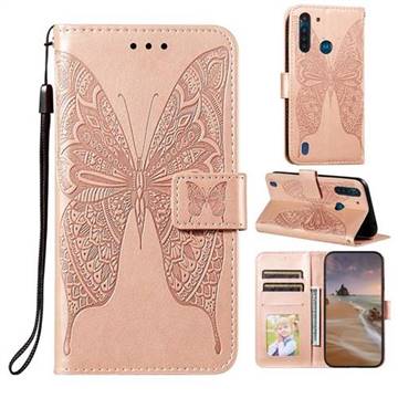Intricate Embossing Vivid Butterfly Leather Wallet Case for Motorola Moto G8 Power Lite - Rose Gold