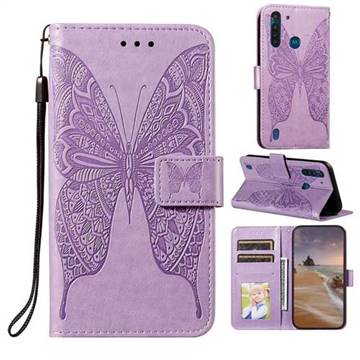 Intricate Embossing Vivid Butterfly Leather Wallet Case for Motorola Moto G8 Power Lite - Purple