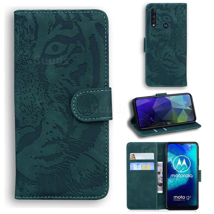Intricate Embossing Tiger Face Leather Wallet Case for Motorola Moto G8 Power Lite - Green