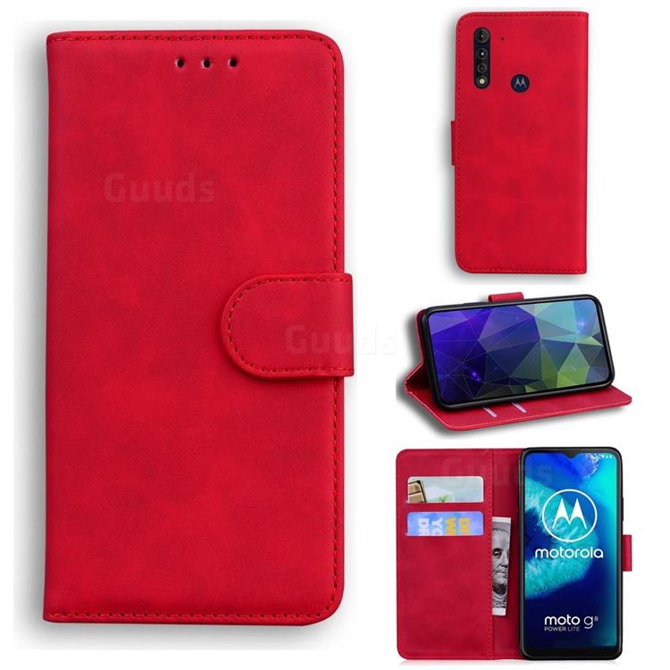 Retro Classic Skin Feel Leather Wallet Phone Case for Motorola Moto G8 Power Lite - Red