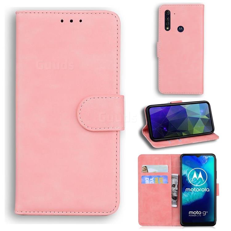 Retro Classic Skin Feel Leather Wallet Phone Case for Motorola Moto G8 Power Lite - Pink