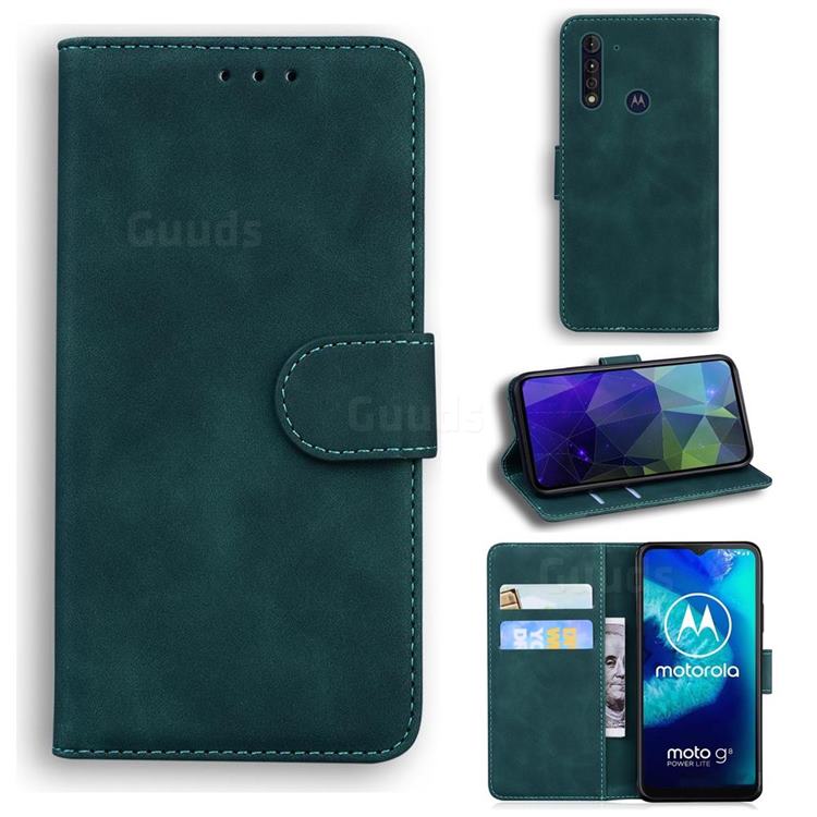 Retro Classic Skin Feel Leather Wallet Phone Case for Motorola Moto G8 Power Lite - Green