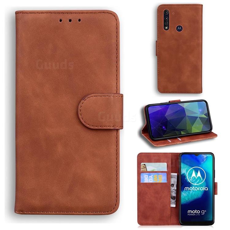Retro Classic Skin Feel Leather Wallet Phone Case for Motorola Moto G8 Power Lite - Brown