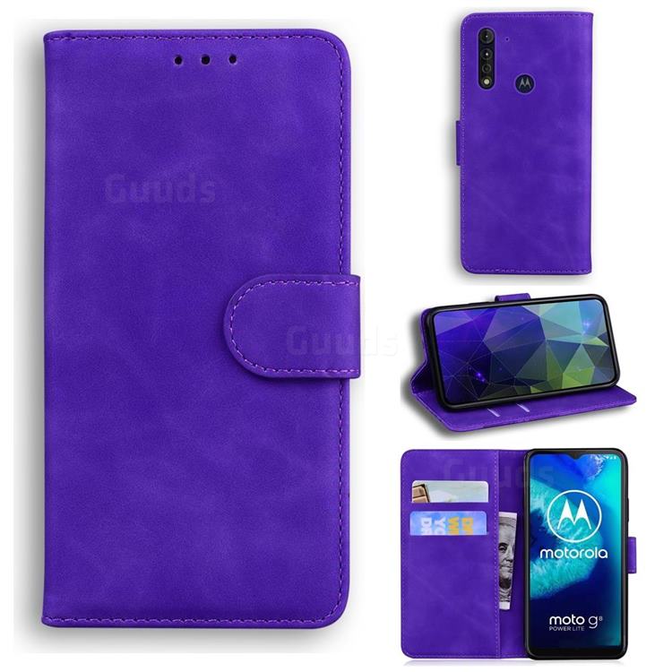 Retro Classic Skin Feel Leather Wallet Phone Case for Motorola Moto G8 Power Lite - Purple