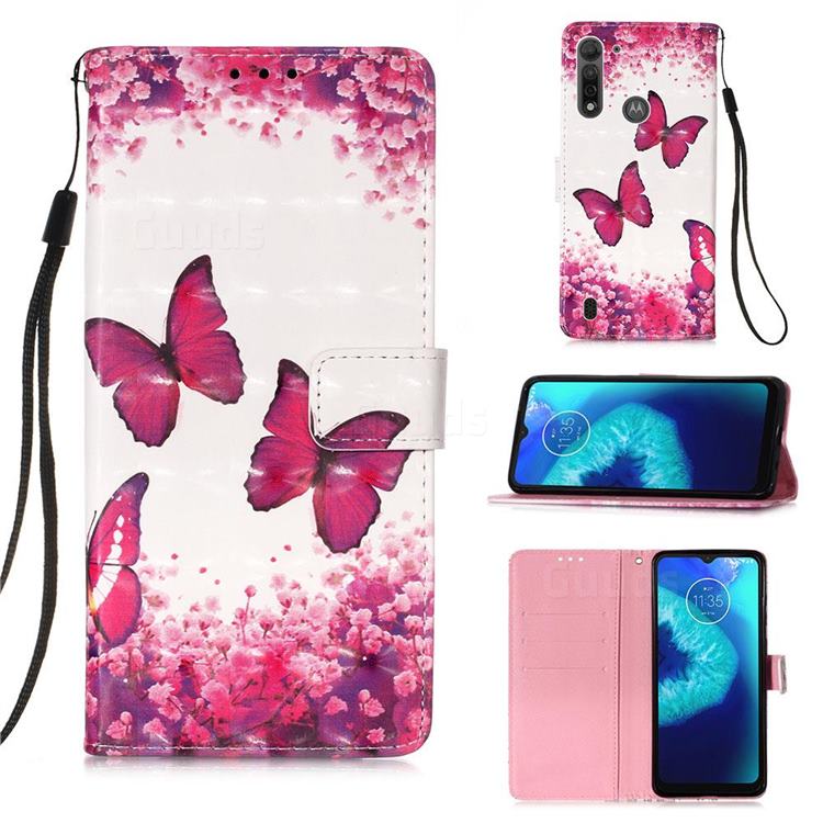 Rose Butterfly 3D Painted Leather Wallet Case for Motorola Moto G8 Power Lite