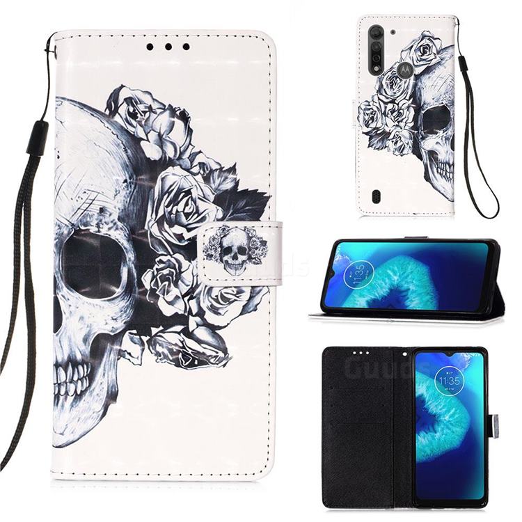 Skull Flower 3D Painted Leather Wallet Case for Motorola Moto G8 Power Lite