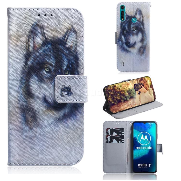 Snow Wolf PU Leather Wallet Case for Motorola Moto G8 Power Lite