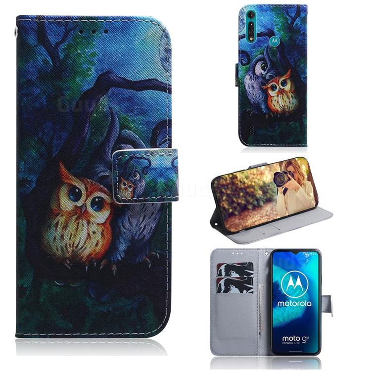 Oil Painting Owl PU Leather Wallet Case for Motorola Moto G8 Power Lite