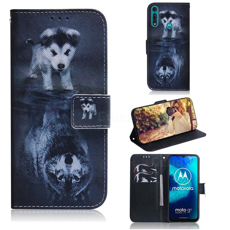 Wolf and Dog PU Leather Wallet Case for Motorola Moto G8 Power Lite