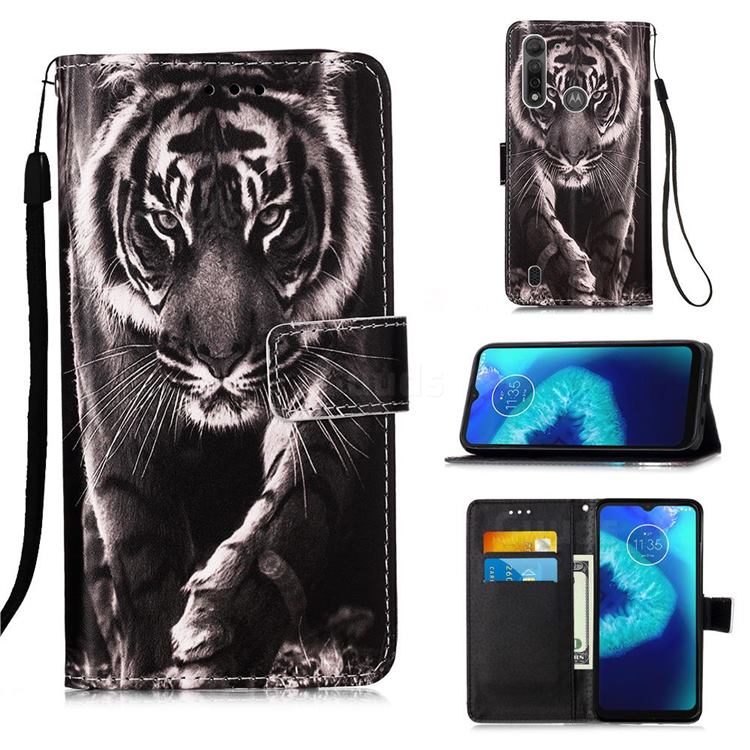Black and White Tiger Matte Leather Wallet Phone Case for Motorola Moto G8 Power Lite