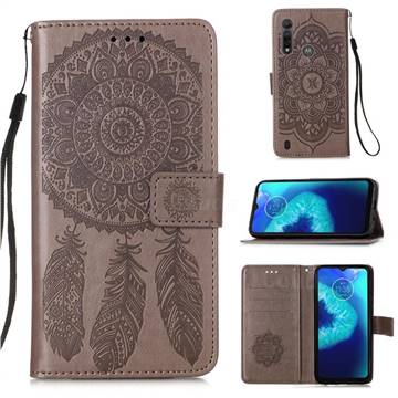 Embossing Dream Catcher Mandala Flower Leather Wallet Case for Motorola Moto G8 Power Lite - Gray
