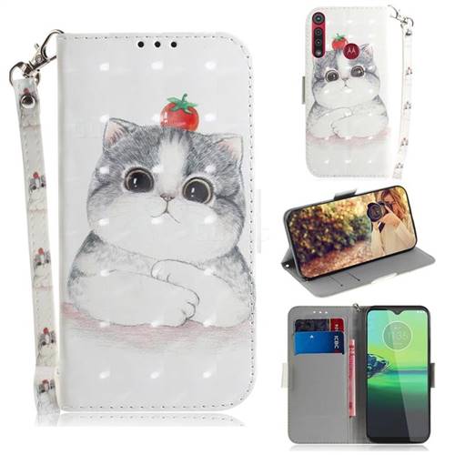 Cute Tomato Cat 3D Painted Leather Wallet Phone Case for Motorola Moto G8 Play
