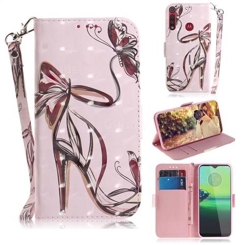 Butterfly High Heels 3D Painted Leather Wallet Phone Case for Motorola Moto G8 Play