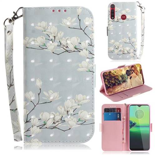 Magnolia Flower 3D Painted Leather Wallet Phone Case for Motorola Moto G8 Play