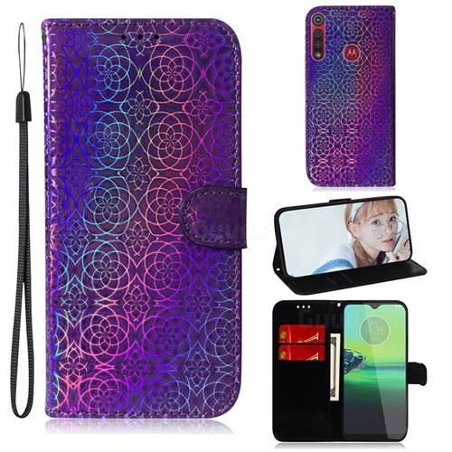 Laser Circle Shining Leather Wallet Phone Case for Motorola Moto G8 Play - Purple