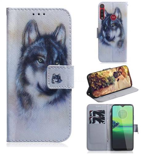 Snow Wolf PU Leather Wallet Case for Motorola Moto G8 Play
