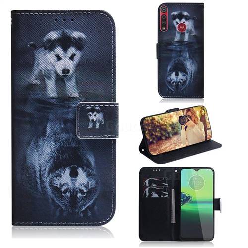 Wolf and Dog PU Leather Wallet Case for Motorola Moto G8 Play