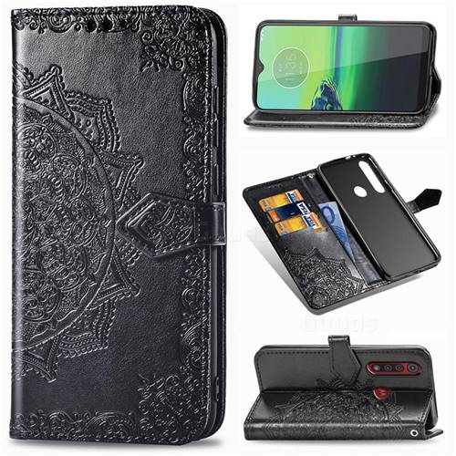 Embossing Imprint Mandala Flower Leather Wallet Case for Motorola Moto G8 Play - Black