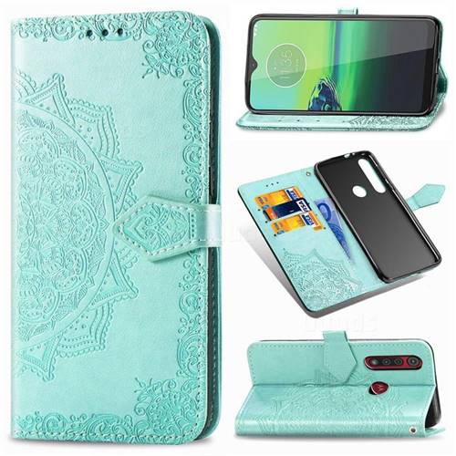 Embossing Imprint Mandala Flower Leather Wallet Case for Motorola Moto G8 Play - Green