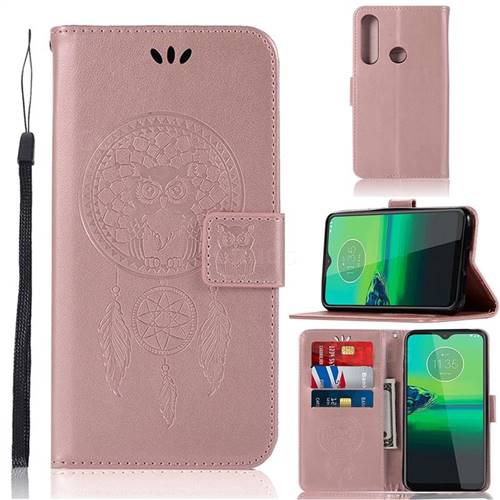 Intricate Embossing Owl Campanula Leather Wallet Case for Motorola Moto G8 Play - Rose Gold