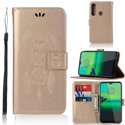 Intricate Embossing Owl Campanula Leather Wallet Case for Motorola Moto G8 Play - Champagne