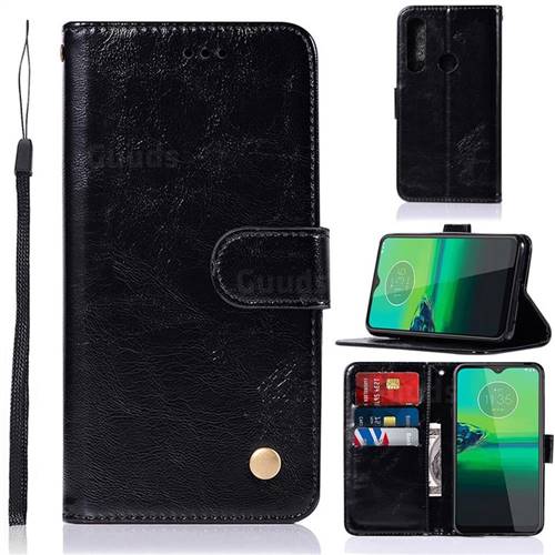 Luxury Retro Leather Wallet Case for Motorola Moto G8 Play - Black