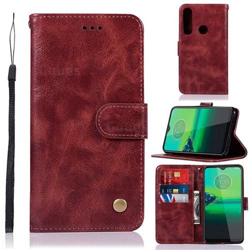 Luxury Retro Leather Wallet Case for Motorola Moto G8 Play - Wine Red