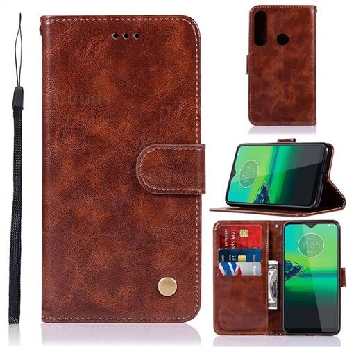 Luxury Retro Leather Wallet Case for Motorola Moto G8 Play - Brown