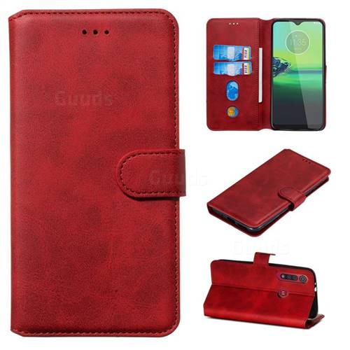 Retro Calf Matte Leather Wallet Phone Case for Motorola Moto G8 Play - Red