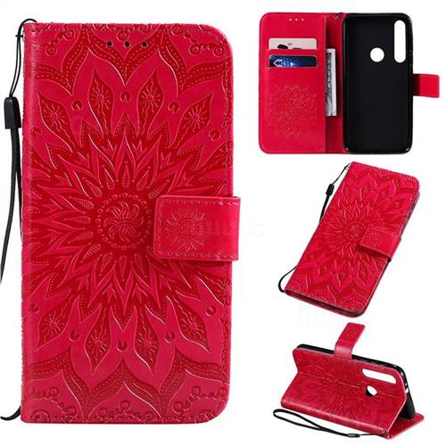 Embossing Sunflower Leather Wallet Case for Motorola Moto G8 Play - Red