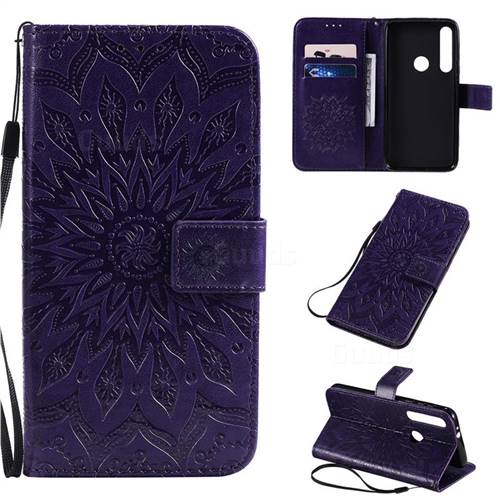 Embossing Sunflower Leather Wallet Case for Motorola Moto G8 Play - Purple