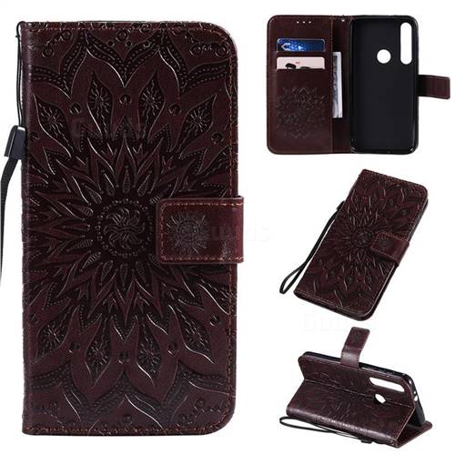 Embossing Sunflower Leather Wallet Case for Motorola Moto G8 Play - Brown