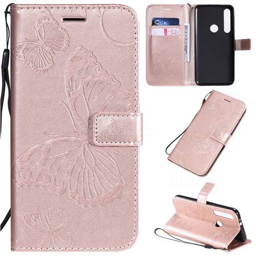 Embossing 3D Butterfly Leather Wallet Case for Motorola Moto G8 Play - Rose Gold