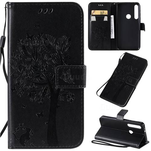 Embossing Butterfly Tree Leather Wallet Case for Motorola Moto G8 Play - Black