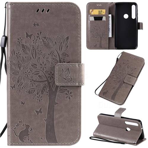 Embossing Butterfly Tree Leather Wallet Case for Motorola Moto G8 Play - Grey
