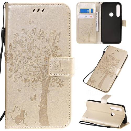 Embossing Butterfly Tree Leather Wallet Case for Motorola Moto G8 Play - Champagne