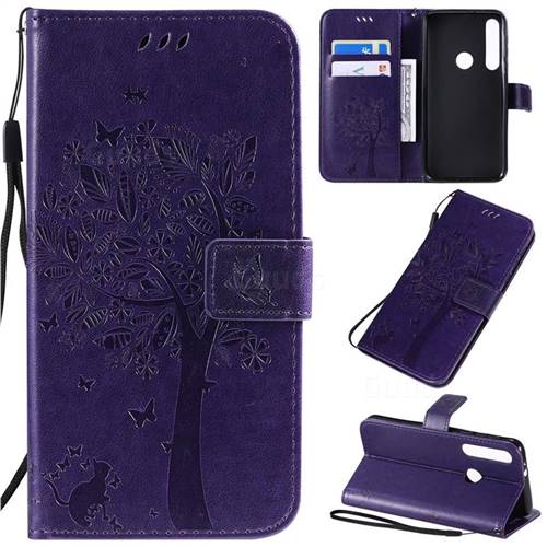 Embossing Butterfly Tree Leather Wallet Case for Motorola Moto G8 Play - Purple