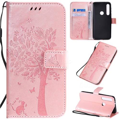 Embossing Butterfly Tree Leather Wallet Case for Motorola Moto G8 Play - Rose Pink