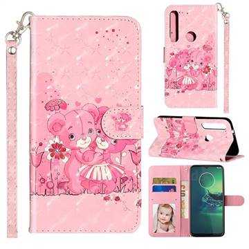 Pink Bear 3D Leather Phone Holster Wallet Case for Motorola Moto G8 Play