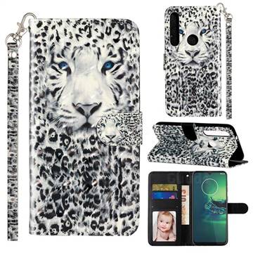White Leopard 3D Leather Phone Holster Wallet Case for Motorola Moto G8 Play