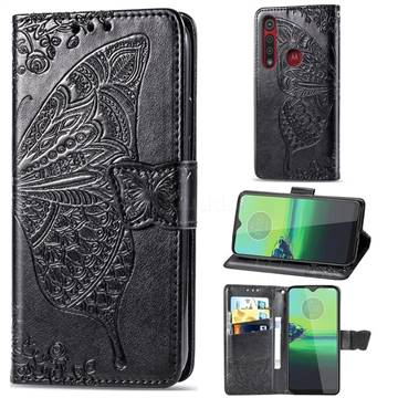 Embossing Mandala Flower Butterfly Leather Wallet Case for Motorola Moto G8 Play - Black