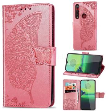 Embossing Mandala Flower Butterfly Leather Wallet Case for Motorola Moto G8 Play - Pink